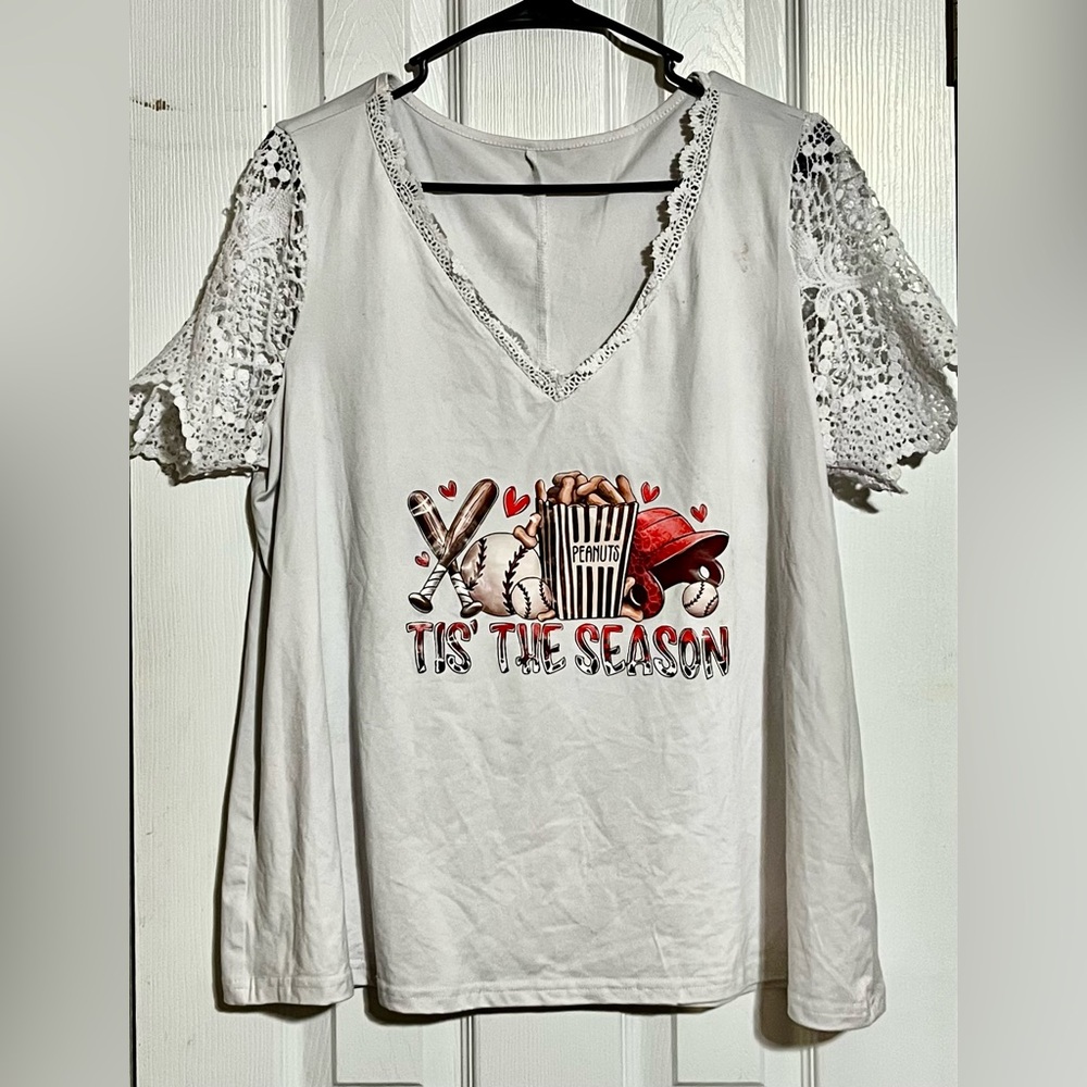 Festive White Lace Sleeve Women's Tee